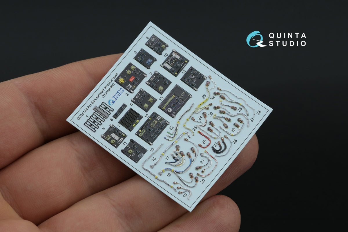 Quinta Studio QD+35144 Baies avioniques avant AH-64A Intérieur imprimé en 3D et coloré sur papier décalcomanie (Trumpeter) (avec pièces en résine imprimées en 3D) 1/35 – image 4