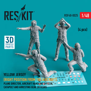 RESKIT RSF48-0025 MAILLOT JAUNE (POSITION DROITE PAR RAPPORT À L&amp;#39;AVION) DIRECTEUR DE VOL, OFFICIER DE MANŒUVRE, OFFICIERS DE CATAPULTE ET DE PISTE D&amp;#39;ARRÊT (4 PIÈCES) (IMPRIMÉ EN 3D) 1/48
