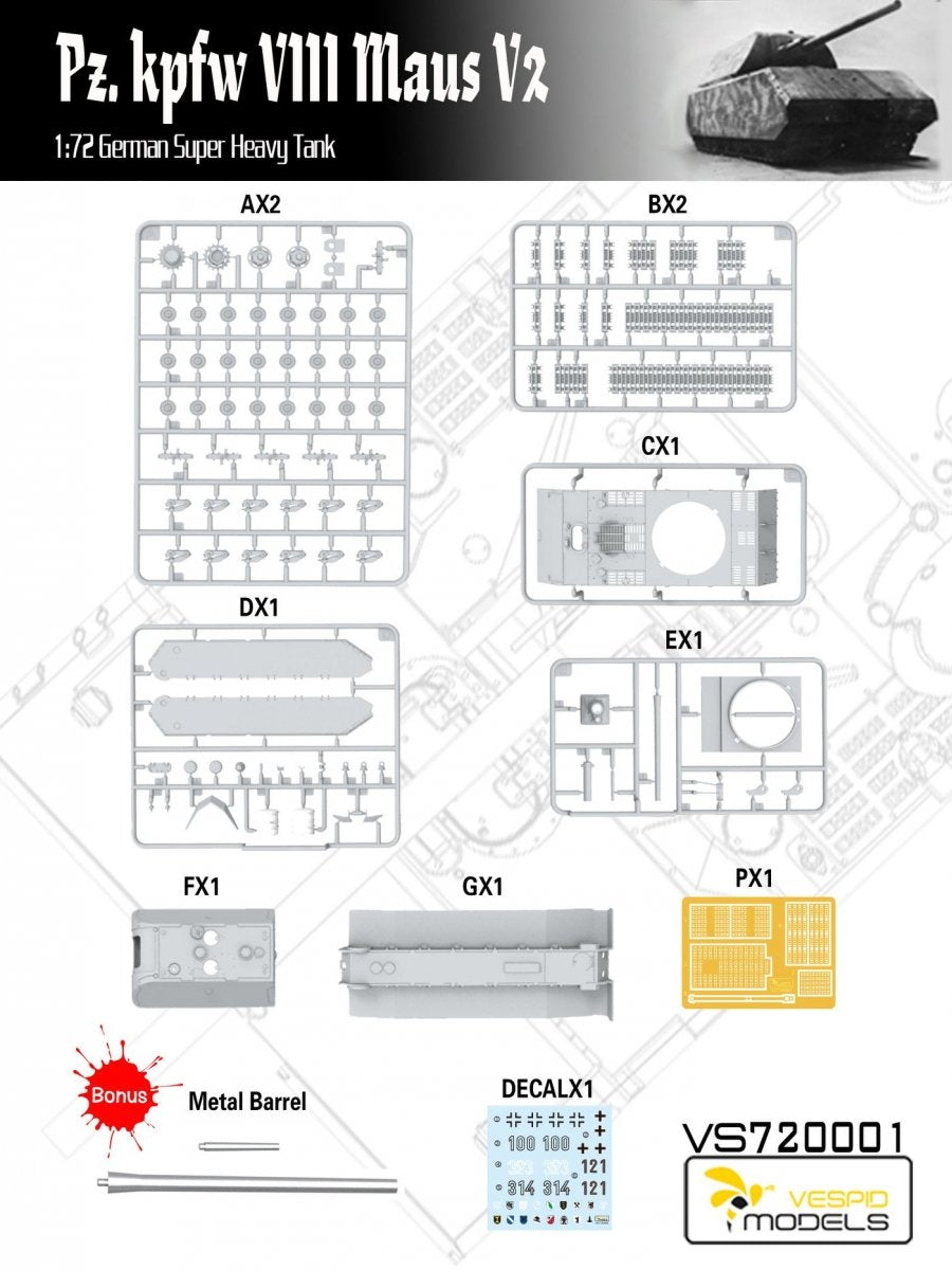 Maquette Vespid Models VS720001 Pz.Kpfw. VIII Maus V2 Char super-lourd allemand 1/72 – Bild 7