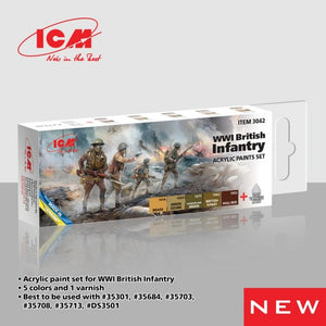 Coffret de peintures acryliques ICM 3042 pour l&amp;#39;infanterie britannique de la Première Guerre mondiale, 12 ml x 6