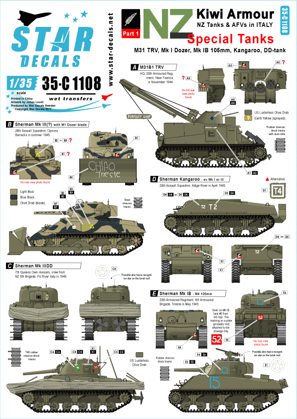 Star Decals 35-C1108 Kiwi Armor 1 - Chars spéciaux 1/35