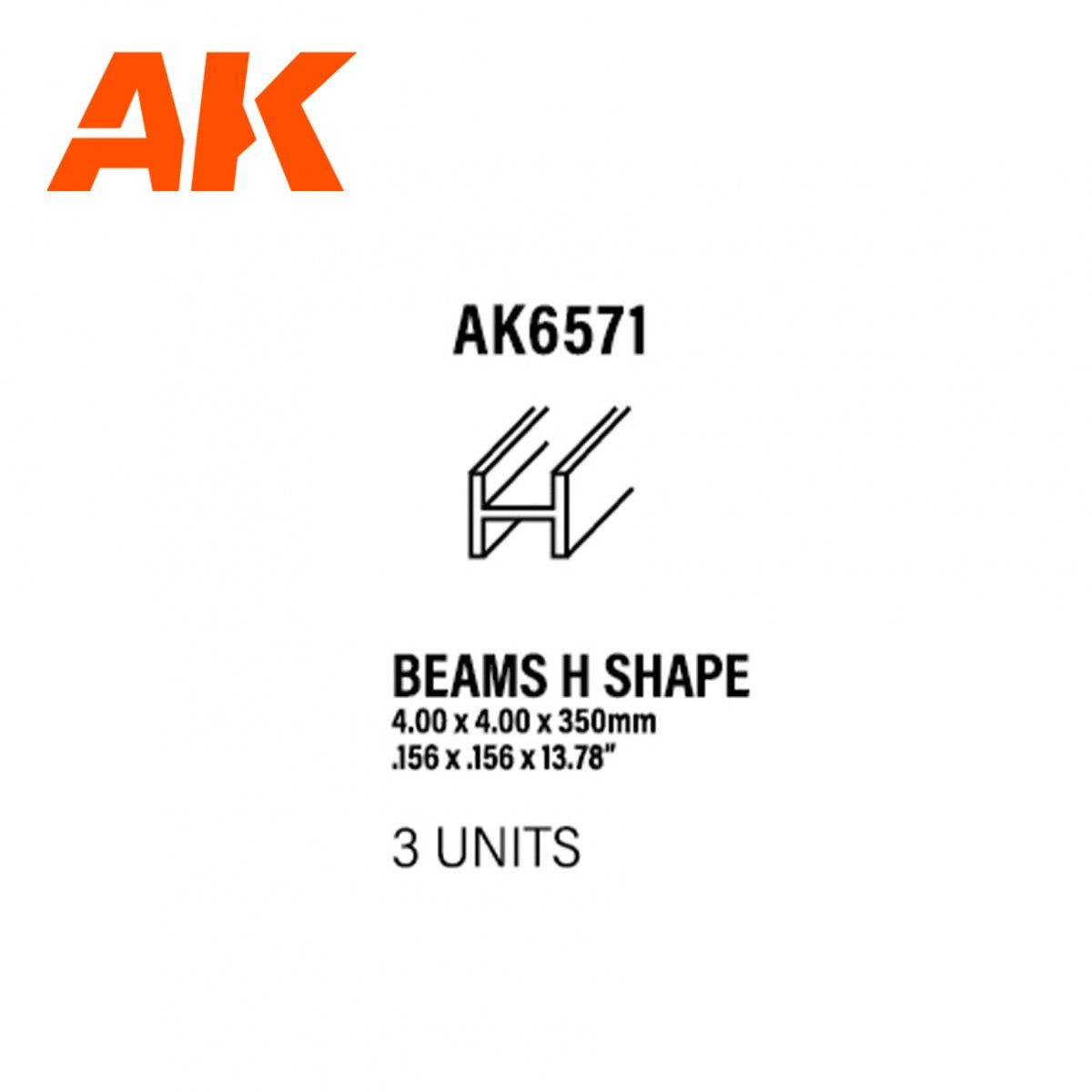 AK Interactive AK6571 POUTRES EN FORME DE H 4,00 x 4,00 x 350 mm – STYRÈNE – (3 unités)