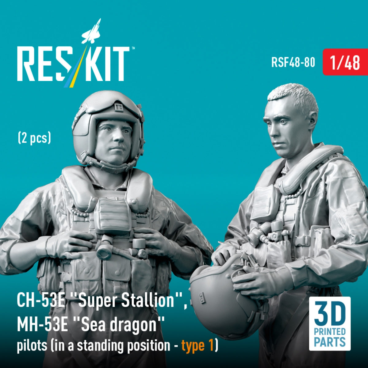 RESKIT RSF48-0080 Pilotes de CH-53E « Super Stallion » et MH-53E « Sea Dragon » (position debout - type 1) (2 pièces) (Impression 3D) 1/48 – Bild 2