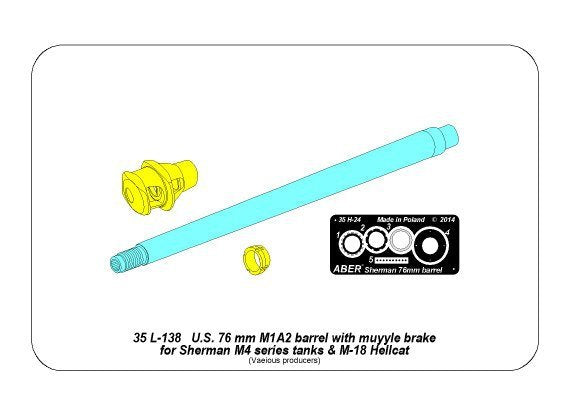 Canon Aber 35L-137 US 76 mm M1A2 avec frein de bouche pour Sherman M4 et M-18 Hellcat (1/35) – immagine 14