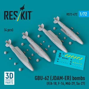 Bombes RESKIT RS72-0472 GBU-62 (JDAM-ER) (4 pièces) (Impression 3D) 1/72