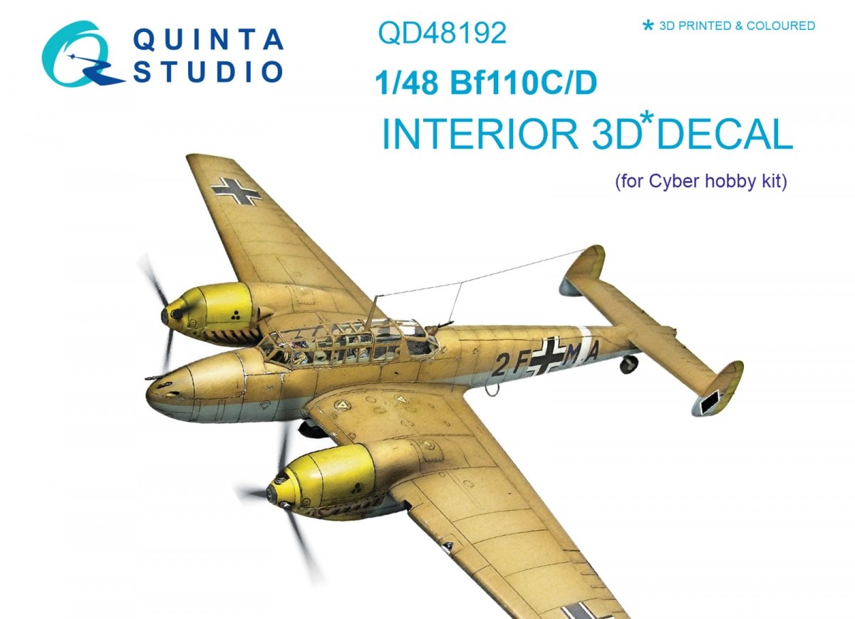 Intérieur imprimé en 3D et coloré sur papier décalcomanie Quinta Studio QD48192 Bf 110C/D (pour maquette Cyber-hobby) 1/48