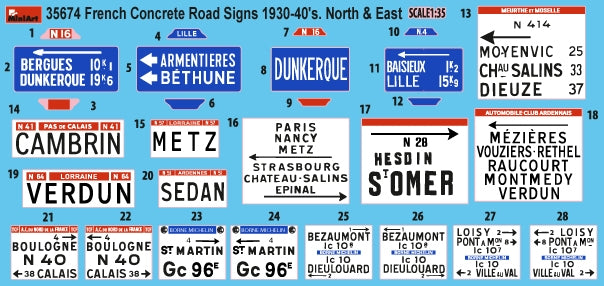 Miniart 35674 Panneaux de signalisation routière en béton français, années 1930-1940. Nord et Est, échelle 1/35 – immagine 2