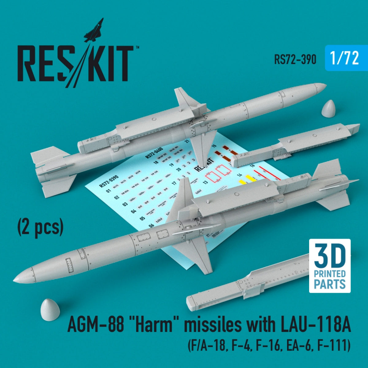 RESKIT RS72-0390 MISSILES AGM-88 « HARM » AVEC LAU-118A (2 PIÈCES) (F/A-18, F-4, F-16, EA-6, F-111) 1/72 