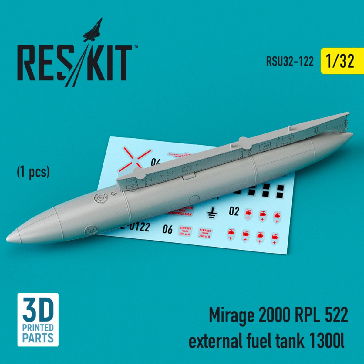 RÉSERVOIR DE CARBURANT EXTERNE RESKIT RSU32-0122 MIRAGE 2000 RPL 522 1300 L (IMPRIMÉ EN 3D) 1/32