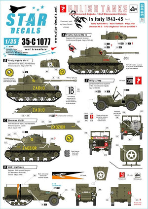 Star Decals 35-C1077 Chars polonais en Italie n° 1 1/35
