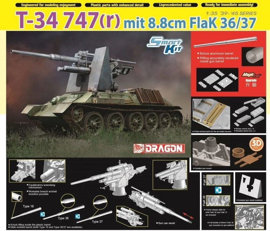 Dragon 6986 T-34 747(r) avec canon FlaK 36/37 de 8,8 cm et chenilles Magic Track 1/35