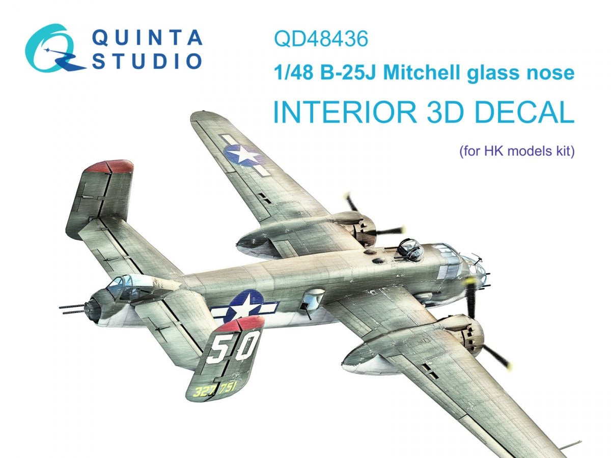 Quinta Studio QD48436 B-25J Mitchell Nez en verre Intérieur coloré imprimé en 3D sur papier décalcomanie (HK models) 1/48