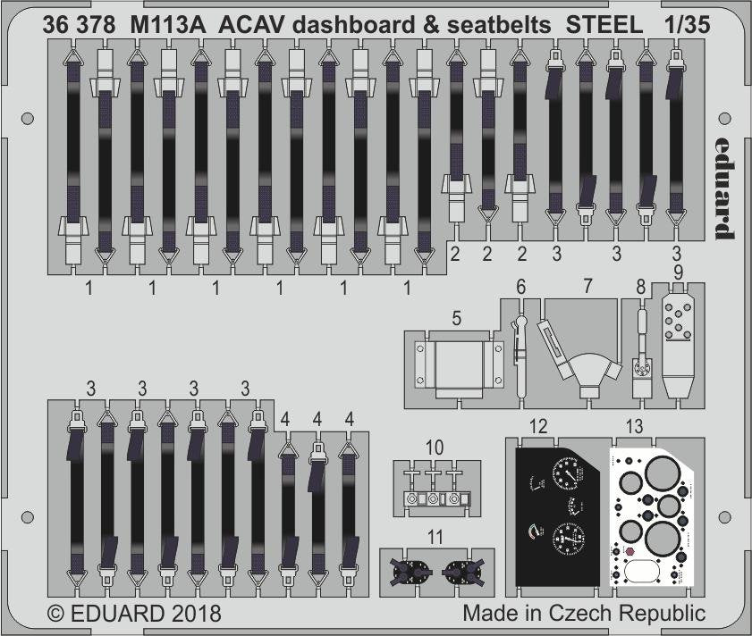 Tableau de bord et ceintures de sécurité Eduard 36378 M113A ACAV STEEL AFV CLUB 1/35