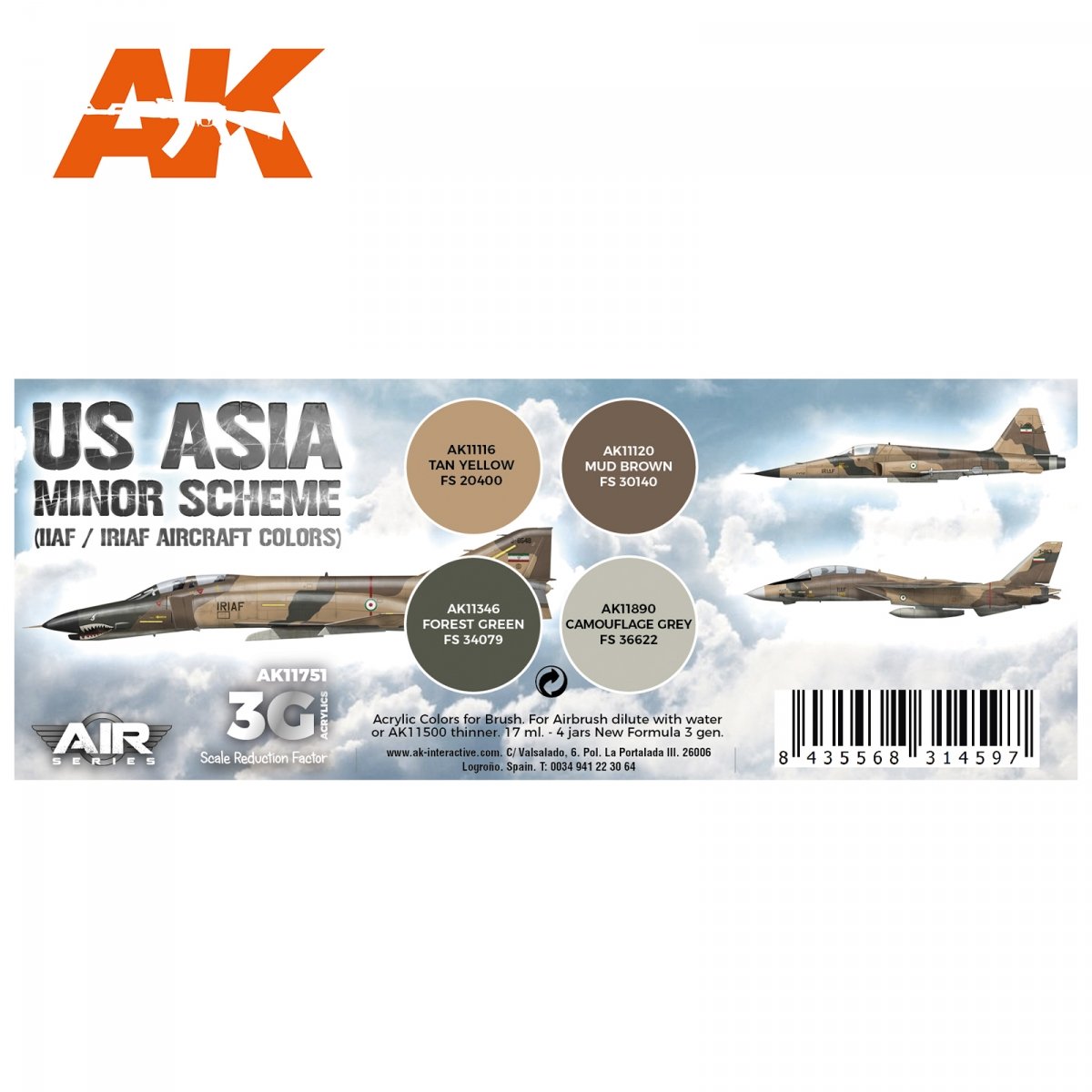 AK Interactive AK11751 Schéma US ASIA MINOR (Couleurs des avions IIAF/IRIAF) 4 x 17 ml – immagine 2