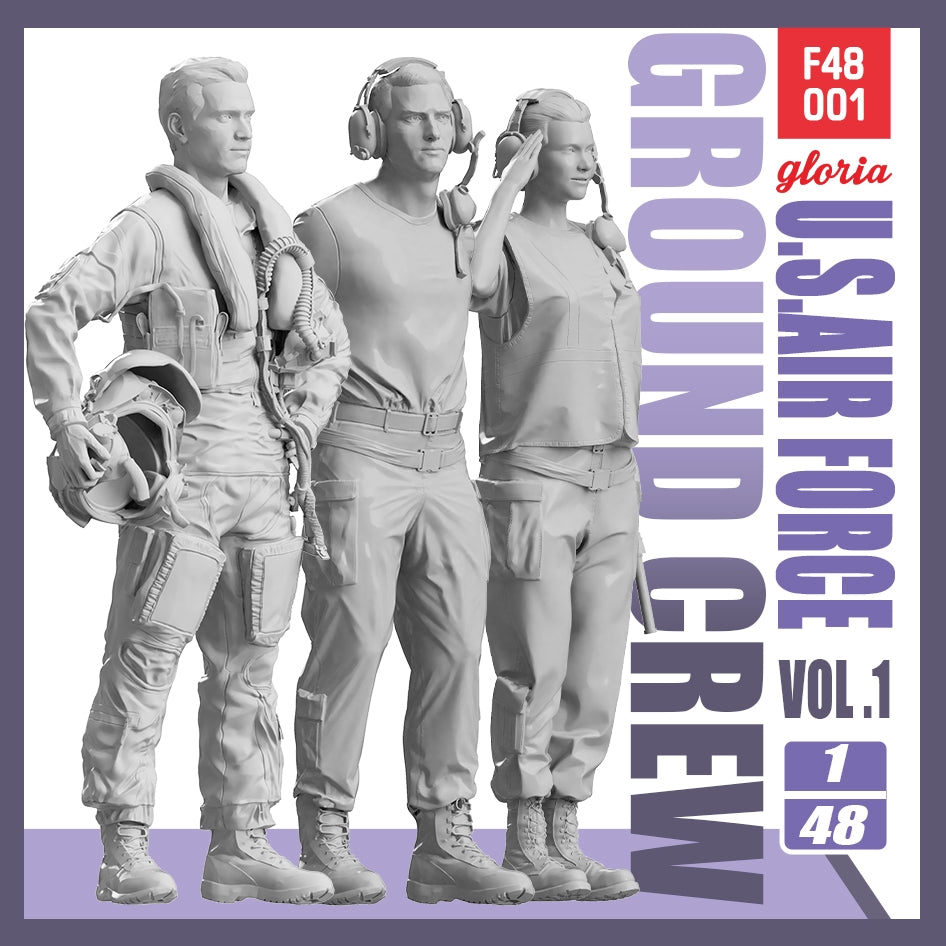 Gloria F48001 Équipe au sol US Air Force vol.1 Figurines imprimées en 3D x 3 1/48 