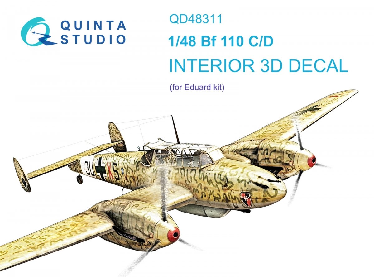 Intérieur imprimé en 3D et coloré sur papier décalcomanie Quinta Studio QD48311 Bf 110C/D (Eduard) 1/48