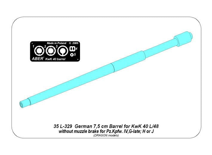 Canon Aber 35L-329 Germ. 75 mm KwK 40 L/48 pour Pz IVG tardif, H, J sans frein de bouche 1/35 – immagine 4