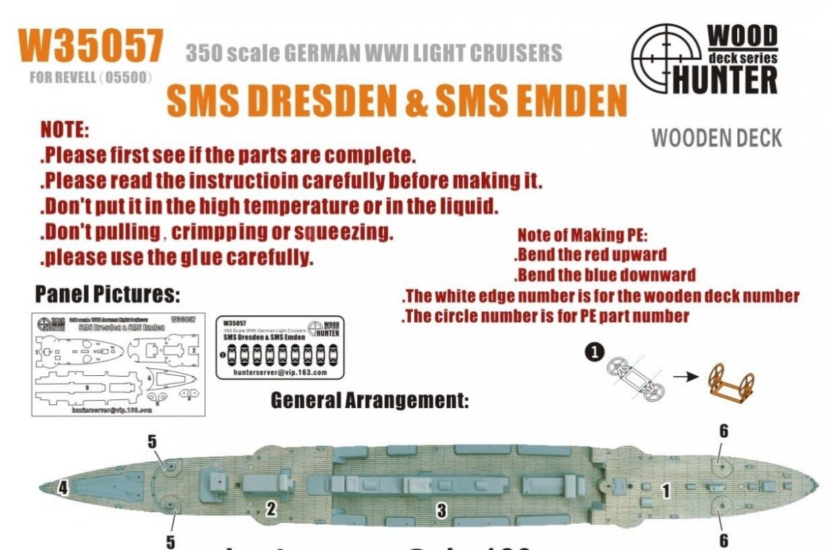 Wood Hunter W35057 Pont en bois Croiseur léger allemand Dresden &amp; Emden pour Revell 1/350