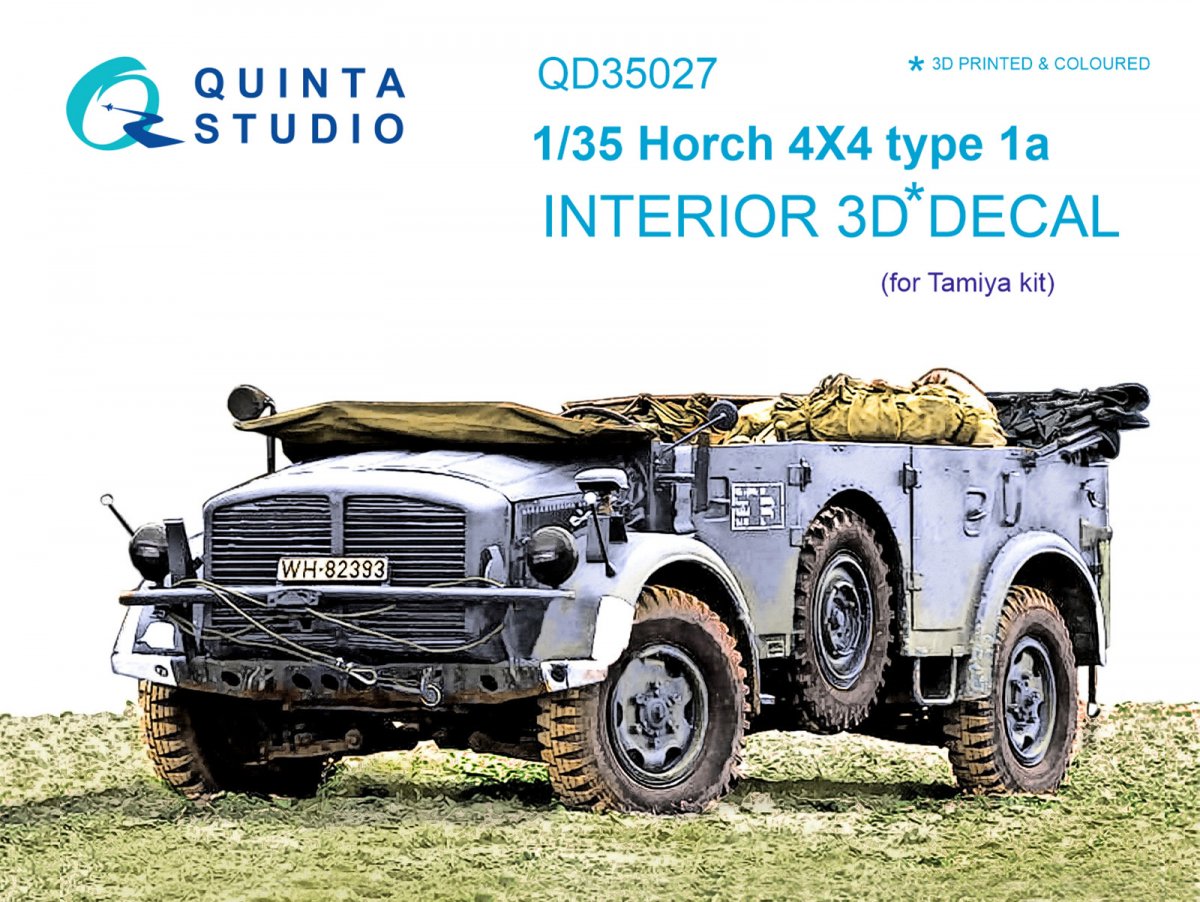 Intérieur imprimé en 3D et coloré sur papier décalcomanie Quinta Studio QD35027 Horch 4X4 type 1a (pour kit Tamiya) 1/35
