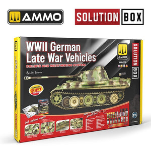 AMMO de Mig Jimenez 7729 SOLUTION BOX 23 – Véhicules allemands de fin de guerre de la Seconde Guerre mondiale. Système de couleurs et de vieillissement