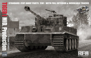 Rye Field Modèle 5100 TIGER I MID. Production STANDARD/PIÈCES À COUPER 2 EN 1 AVEC INTÉRIEUR COMPLET ET CHENILLES FONCTIONNELLES 1/35
