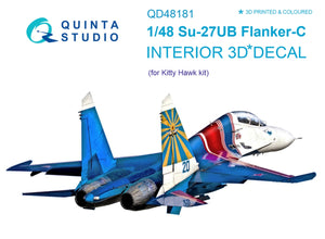 Intérieur coloré imprimé en 3D sur papier décalcomanie Quinta Studio QD48181 Su-27UB (pour kit KittyHawk) 1/48