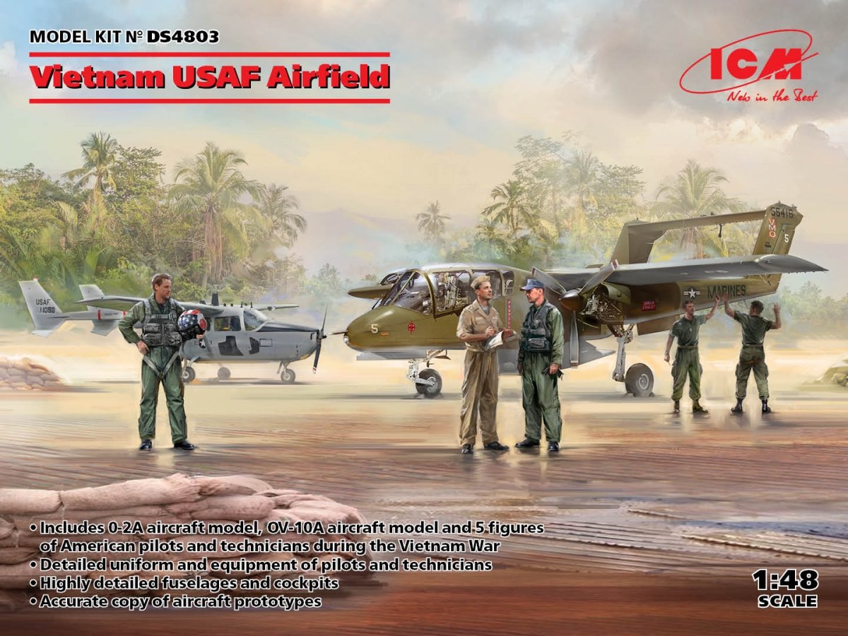 ICM DS4803 Aérodrome de l'USAF au Vietnam (OV-10A + O-2 + 5 figurines) 1/48