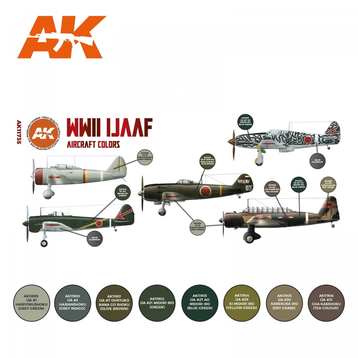 AK Interactive AK11735 Couleurs d&amp;#39;avions de l&amp;#39;armée de l&amp;#39;air japonaise de la Seconde Guerre mondiale 8x17 ml – imagen 2