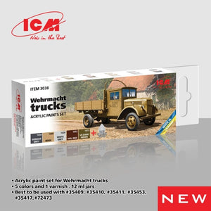 Kit de peinture acrylique ICM 3038 pour camions de la Wehrmacht, 12 ml x 6