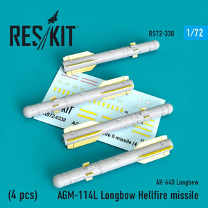 RESKIT RS72-0330 MISSILES HELLFIRE À ARC LONG (4 PIÈCES) 1/72