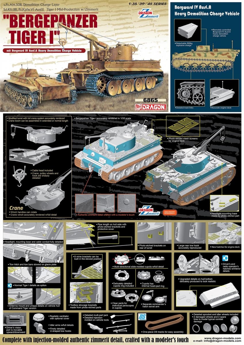 Dragon 6865 Bergepanzer Tiger I mit Borgward IV Ausf.A Véhicule lourd à charge de démolition (1/35)