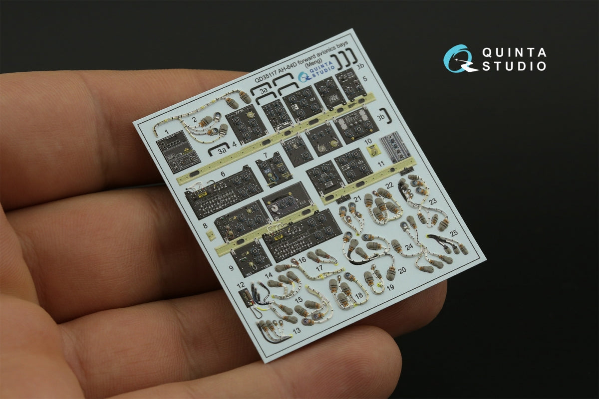 Quinta Studio QD35117 AH-64D Baies avioniques avant étendues Intérieur imprimé en 3D et coloré sur papier décalcomanie (Meng) 1/35 – image 4
