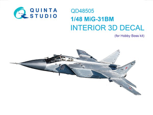 Intérieur imprimé en 3D et coloré sur papier décalcomanie Quinta Studio QD48505 MiG-31BM (Hobby Boss) 1/48