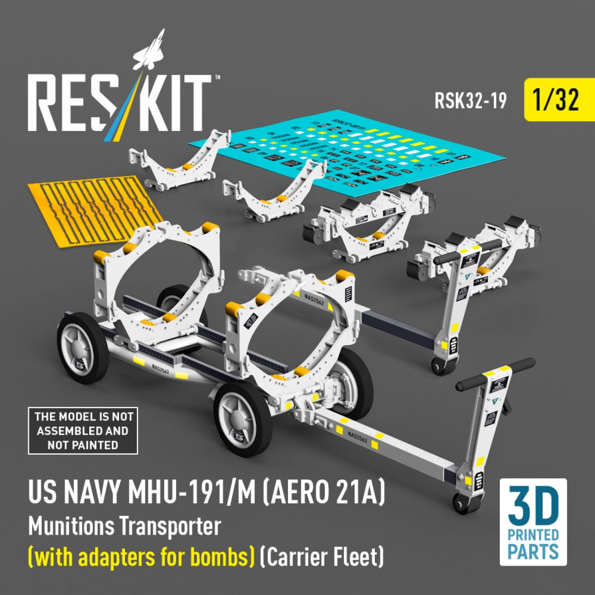 RESKIT RSK32-0019 US NAVY MHU-191/M (AERO 21A) Transporteur de munitions (avec adaptateurs pour bombes) (Flotte de porte-avions) (Maquette imprimée en 3D) 1/32 – immagine 2