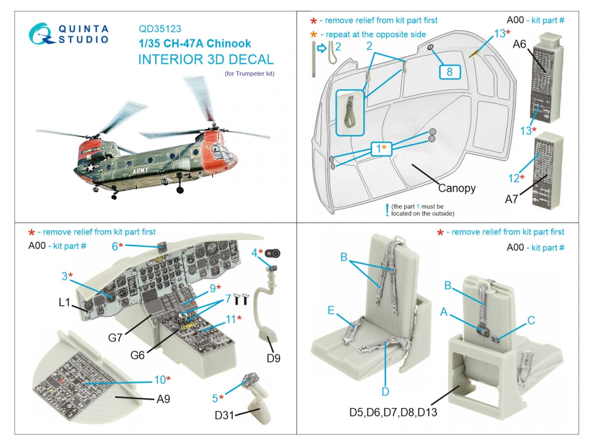 Quinta Studio QD35123 CH-47A 3D-Printed coloured Interior on decal paper (Trumpeter) 1/35 – zdjęcie 2