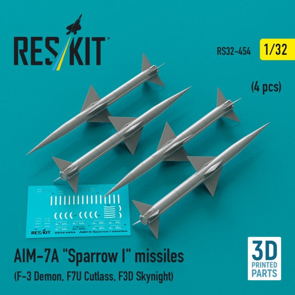 Missiles AIM-7A « Sparrow I » RESKIT RS32-0454 (4 pièces) (Impression 3D) 1/32