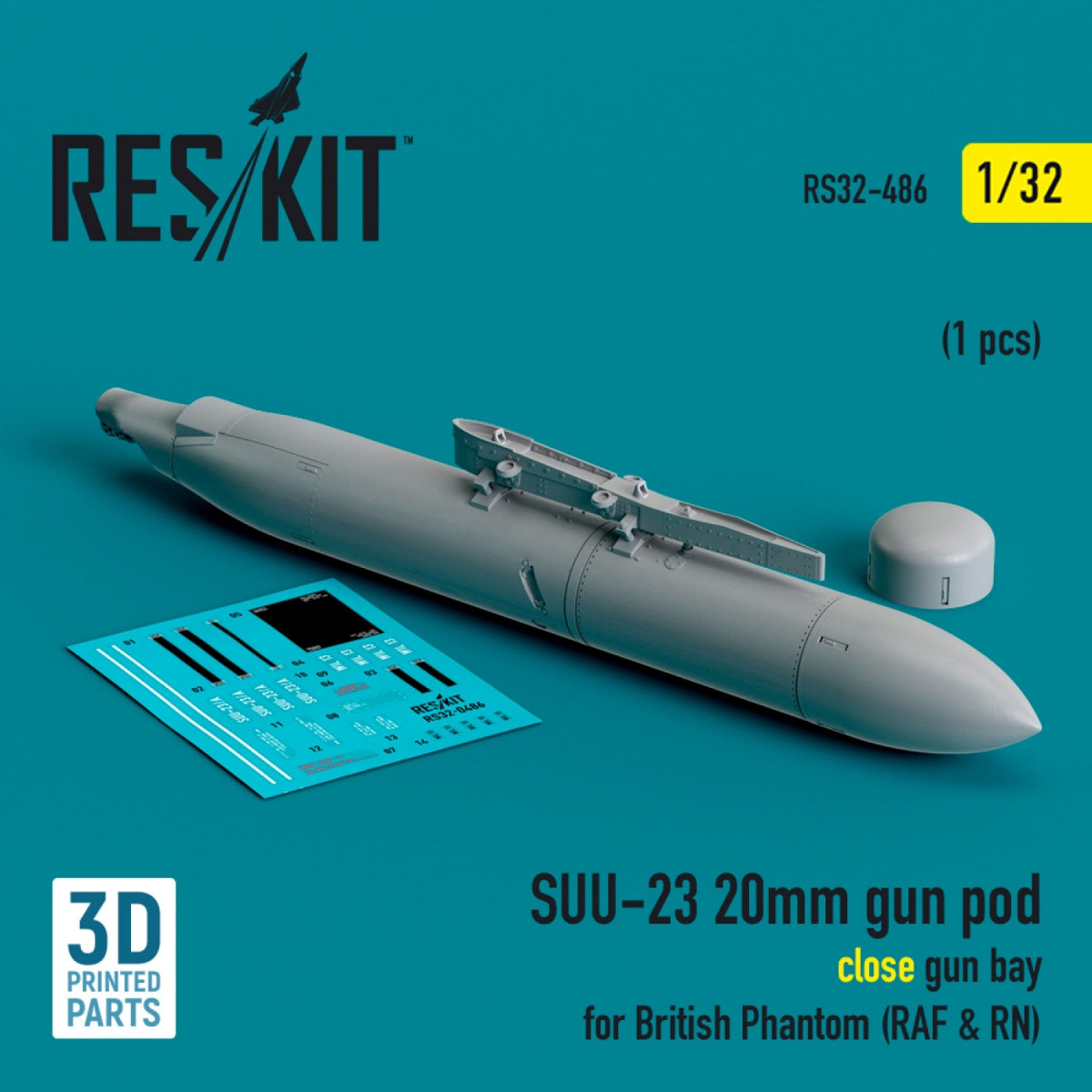 RESKIT RS32-0486 SUU-23 Nacelle de canon de 20 mm (baie de canon fermée) pour Phantom britannique (RAF et RN) (1 pièce) (Impression 3D) 1/32 – immagine 2