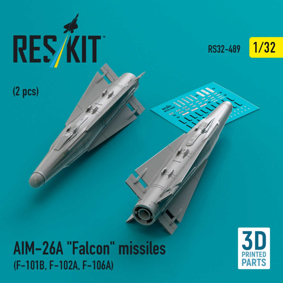Missiles AIM-26A « Falcon » RESKIT RS32-0489 (2 pièces) (Impression 3D) 1/32