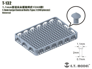 Boulons coniques de grande taille ET modèle T-132, 1,1 mm, type 1, 240 pièces