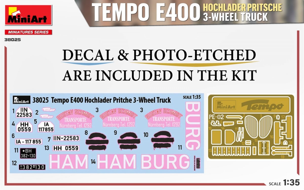 MiniArt 38025 TEMPO E400 HOCHLADER PRITSCHE CAMION 3 ROUES 1/35 – Bild 9