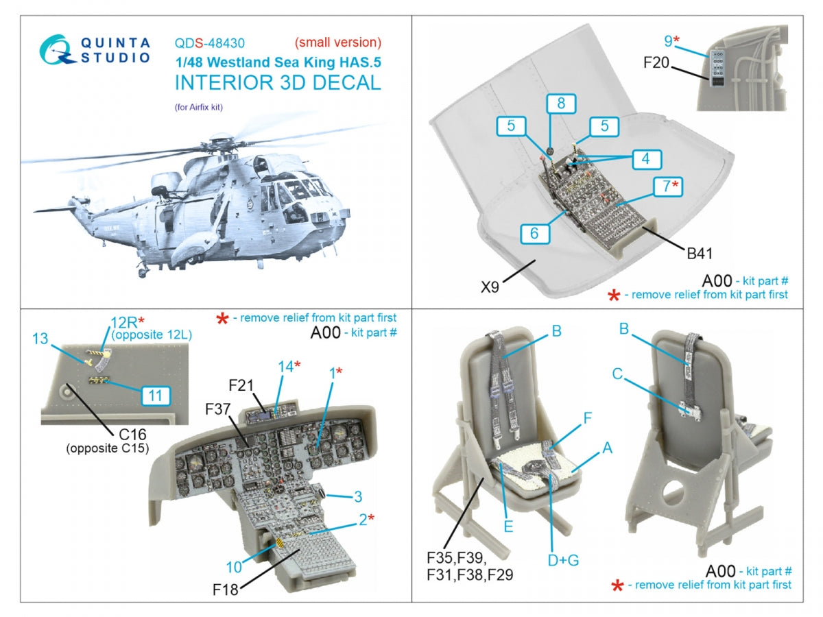 Quinta Studio QDS-48430 Westland Sea King HAS.5 3D-Printed &amp;amp; coloured Interior on decal paper (Airfix) (Small version) 1/48 – zdjęcie 2