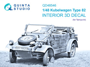Intérieur imprimé en 3D et coloré sur papier décalcomanie Quinta Studio QD48546 Kubelwagen Type 82 (Tamiya) 1/48