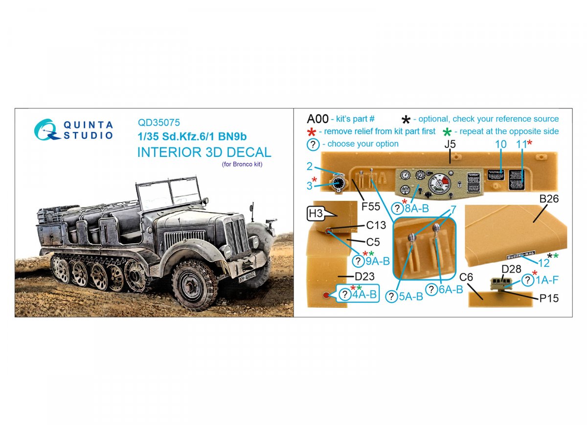Intérieur imprimé en 3D et coloré sur papier décalcomanie (Bronco) Quinta Studio QD35075 Sd.Kfz.6-1 BN9b 1/35 – image 2