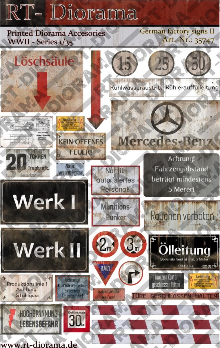 Accessoires imprimés RT-Diorama 35747 : Panneaux d'usine allemands II 1/35