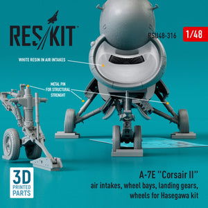RESKIT RSU48-0316 A-7E « CORSAIR II » : prises d&amp;#39;air, puits de train d&amp;#39;atterrissage, trains d&amp;#39;atterrissage, roues pour maquette Hasegawa (impression 3D) au 1/48 – Bild 3