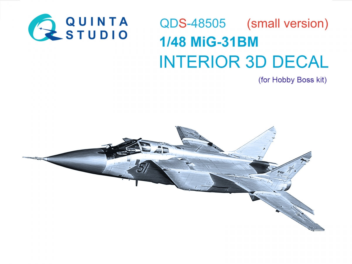 Intérieur imprimé en 3D et coloré sur papier décalcomanie Quinta Studio QDS-48505 MiG-31BM (Hobby Boss) (Petite version) 1/48