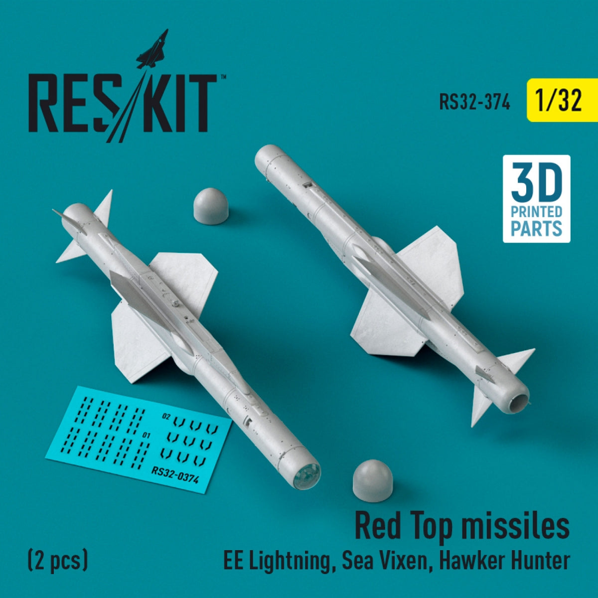 Missiles RESKIT RS32-0374 Red Top (2 pièces) (EE Lightning, Sea Vixen, Hawker Hunter) (Impression 3D) 1/32