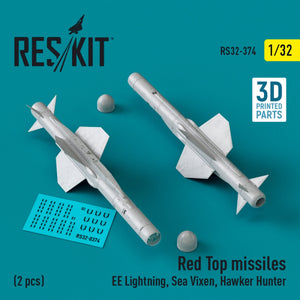 Missiles RESKIT RS32-0374 Red Top (2 pièces) (EE Lightning, Sea Vixen, Hawker Hunter) (Impression 3D) 1/32