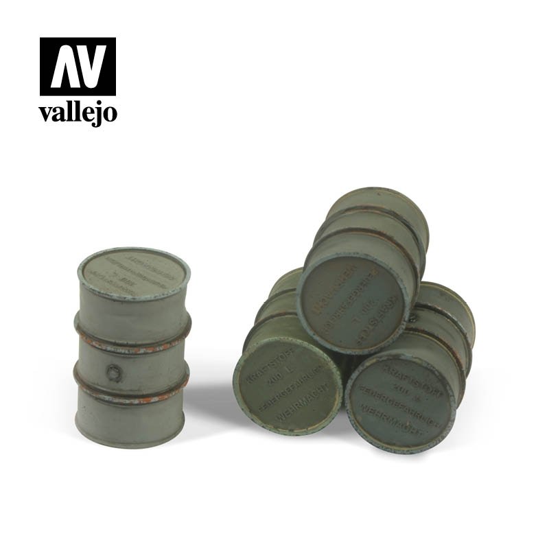 Accessoires pour diorama Vallejo SC205 : fûts de carburant de la Wehrmacht, échelle 1/35