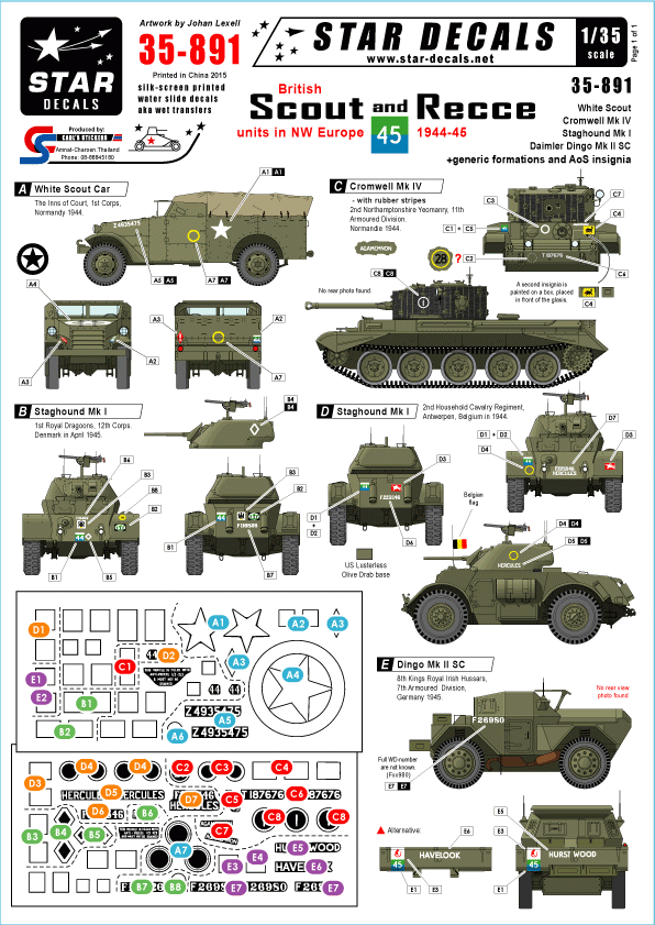 Star Decals 35-891 Unités de reconnaissance et d'éclaireurs britanniques 1/35